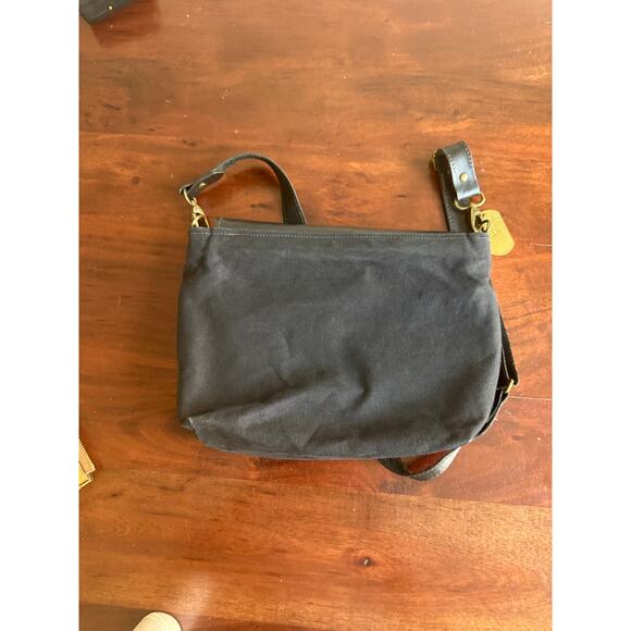 R. Riveter Black Canvas Leather Handbag Crossbody Purse handbag 11 in - Picture 6 of 12